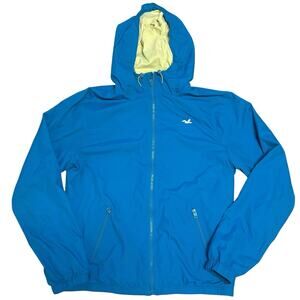 Hollister Windbreaker Lined Jacket Bright Blue Lined Embroidered Men's Medium